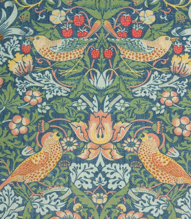 Strawberry Thief Linen Fabric / Blue - Just Fabrics