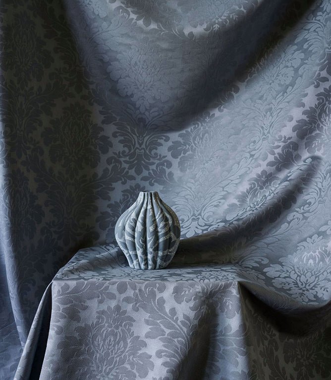 Lymington Damask Fabric / Slate Blue - Just Fabrics