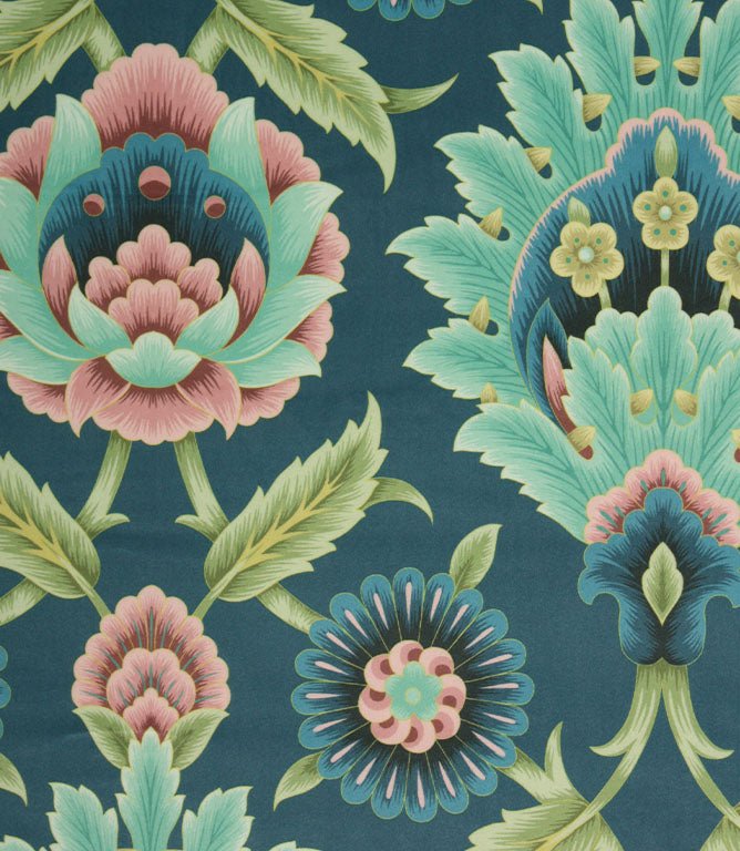 Folk Floral Velvet Fabric / Royal - Just Fabrics