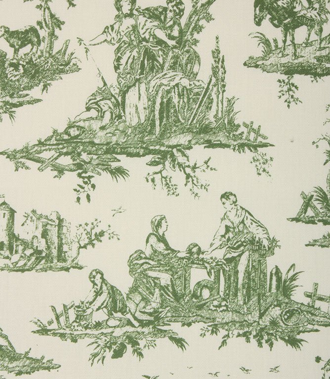 French Toile Fabric / Sap Green - Just Fabrics