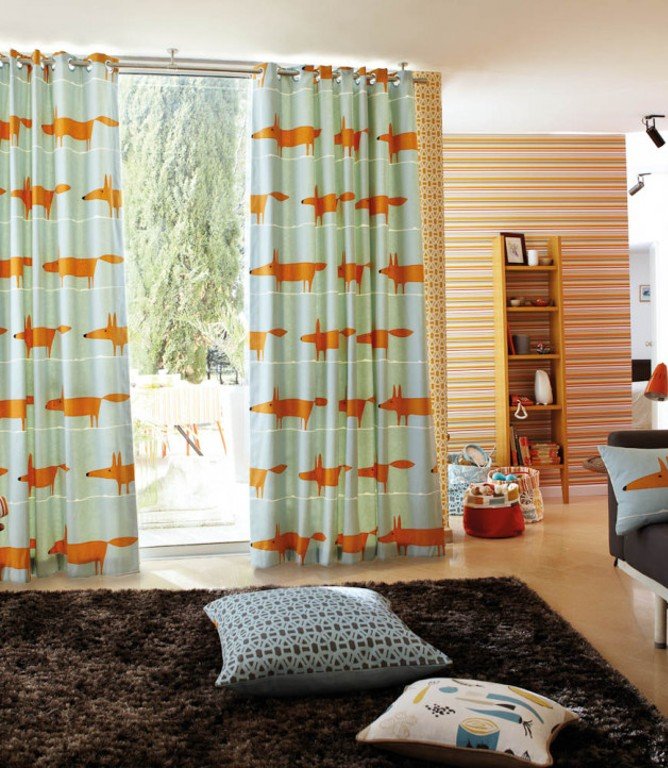 Mr Fox Fabric / Sunflower / Gull / Chalk - Just Fabrics