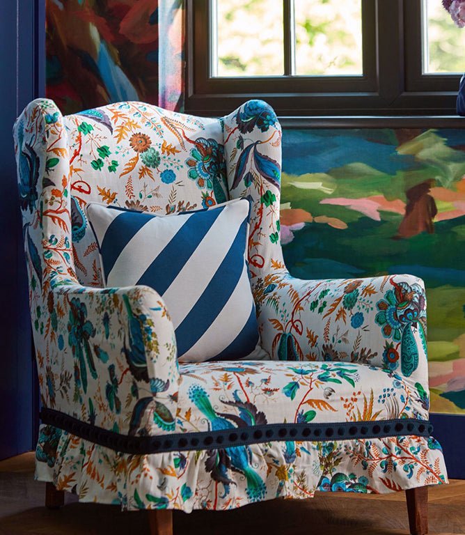 Wonderland Floral Fabric / Lapis / Emerald / Carnelian - Just Fabrics