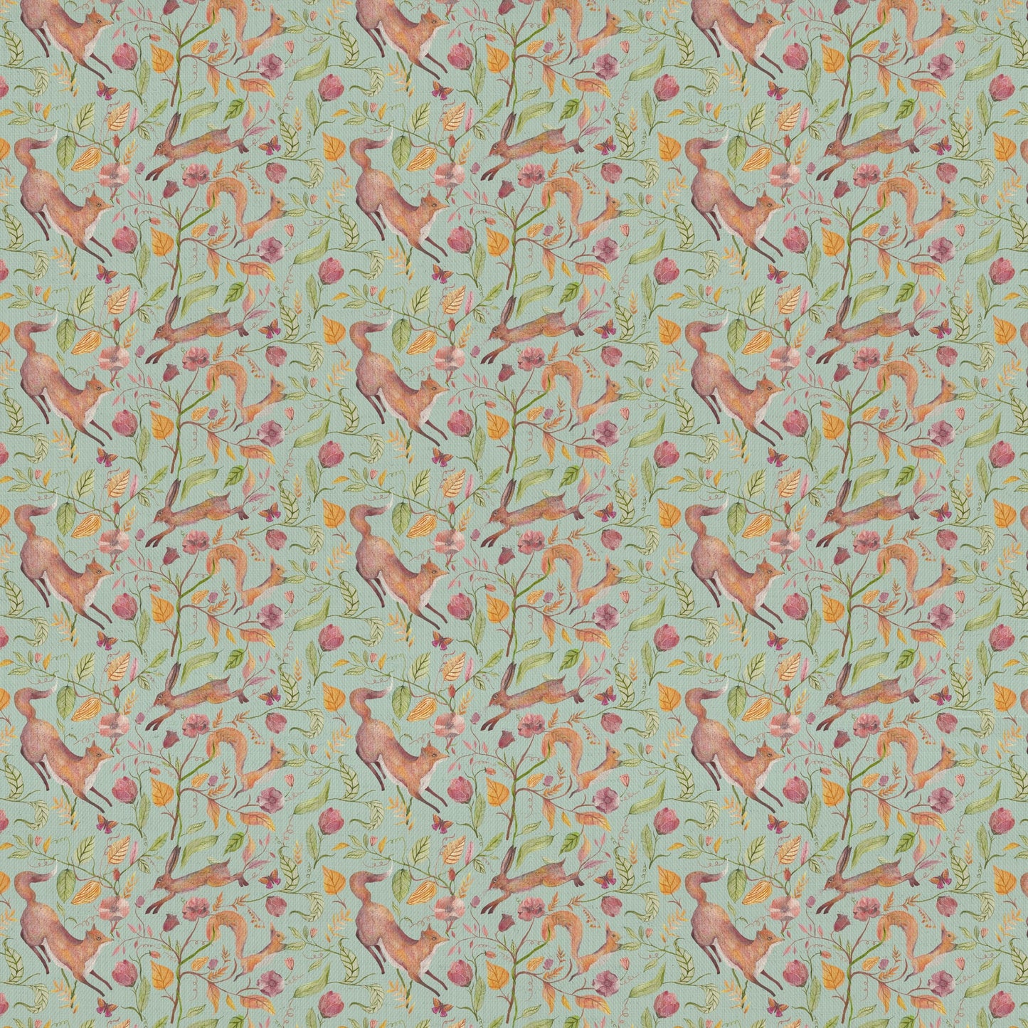 Leaping Into The Fauna Fabric / Duck Egg - Just Fabrics