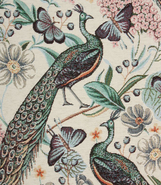 Peacock Chenille Tapestry Fabric / Cream - Just Fabrics