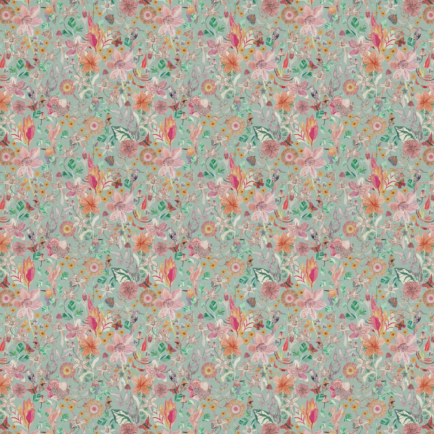 Primrose Fabric / Duck Egg - Just Fabrics