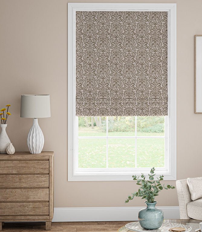 Hazel Damask Fabric / Taupe - Just Fabrics