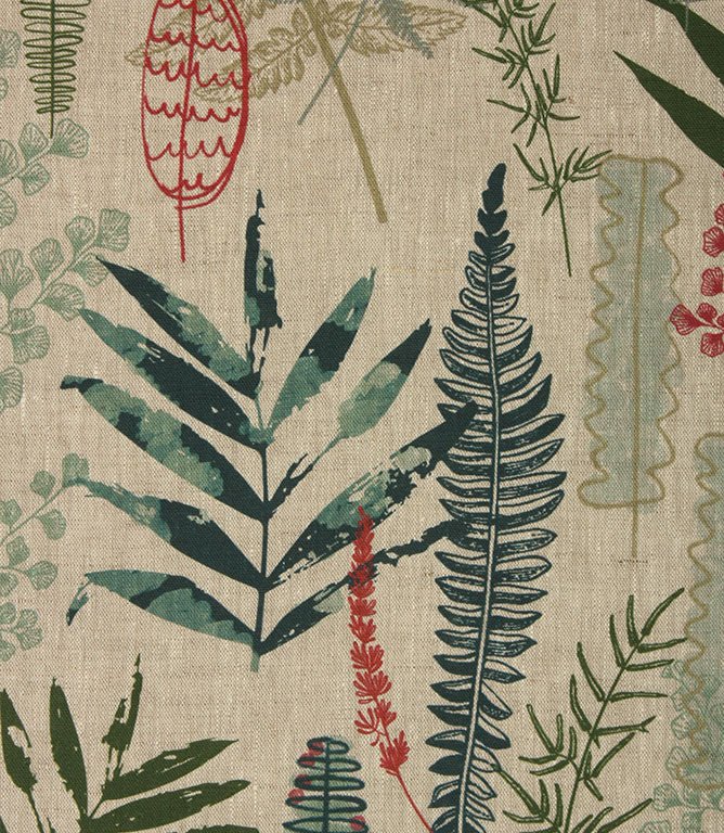 Tropical Leaves Linen Fabric / Eau De Nil / Duck Egg / Sap Green - Just Fabrics