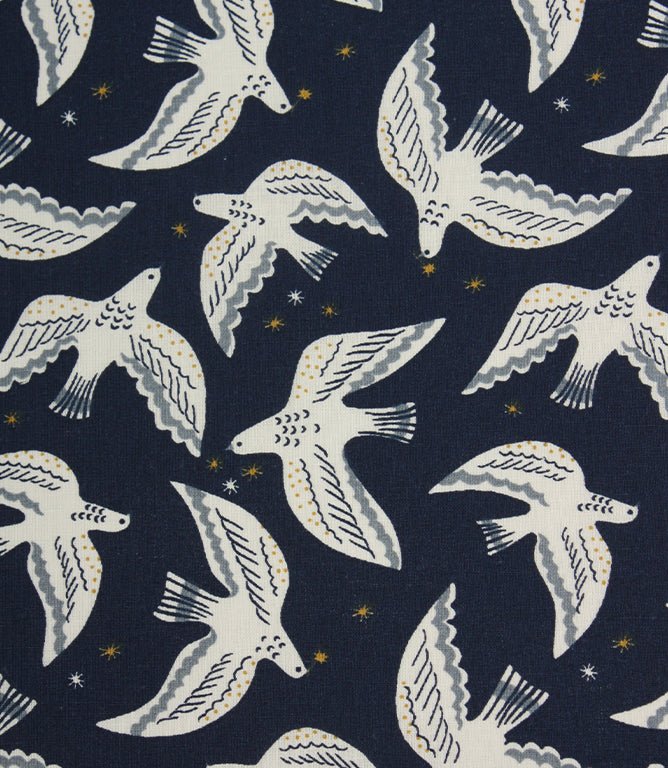 Starlit Doves Fabric / Midnight Blue - Just Fabrics