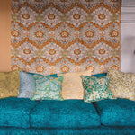 Marigold Fabric / Navy / Turquoise - Just Fabrics