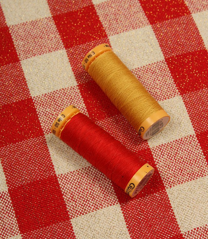 Aldsworth Check Glitz Fabric / Red - Just Fabrics