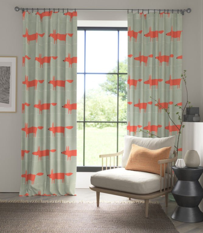 Mr Fox Fabric / Sage / Poppy - Just Fabrics