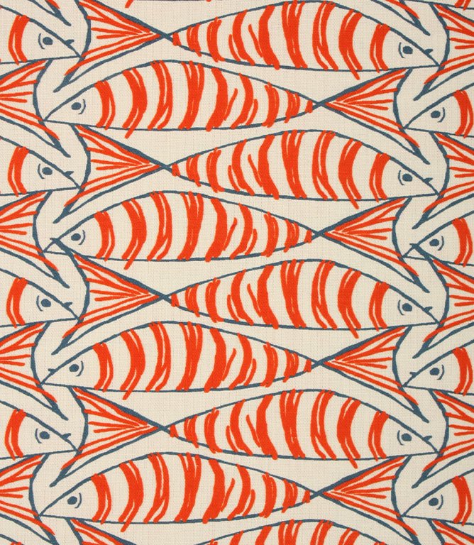 Cornish Sardines Fabric / Orange - Just Fabrics