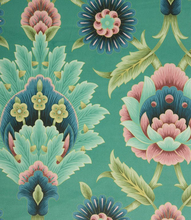 Folk Floral Velvet Fabric / Teal - Just Fabrics