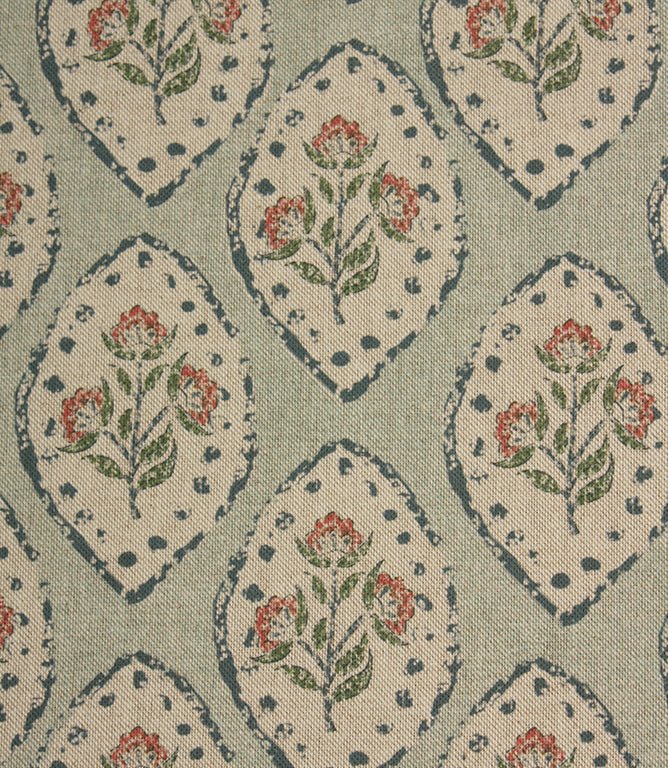 Fleur De Lune Fabric / Duck Egg - Just Fabrics