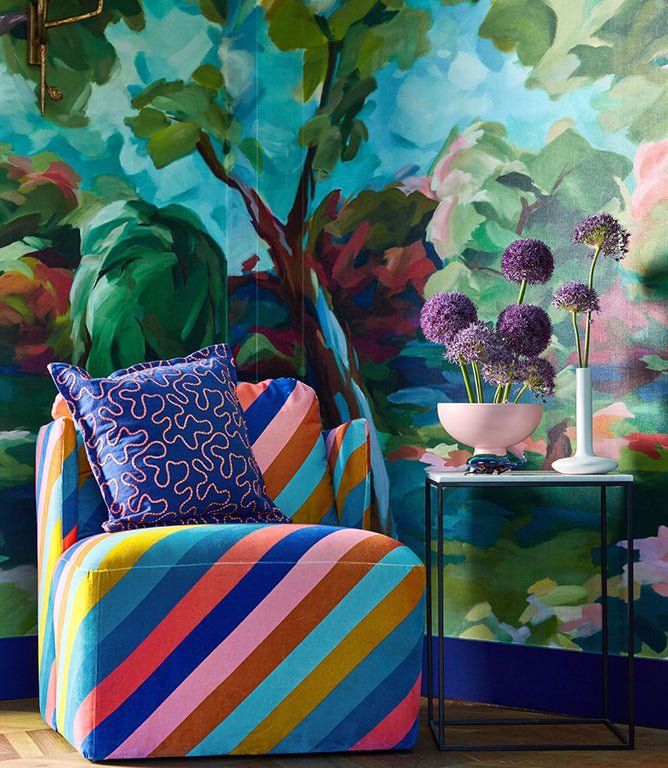 Sherbet Stripe Fabric / Lapis / Spinel / Aquamarine - Just Fabrics