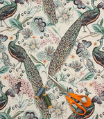 Peacock Chenille Tapestry Fabric / Cream - Just Fabrics
