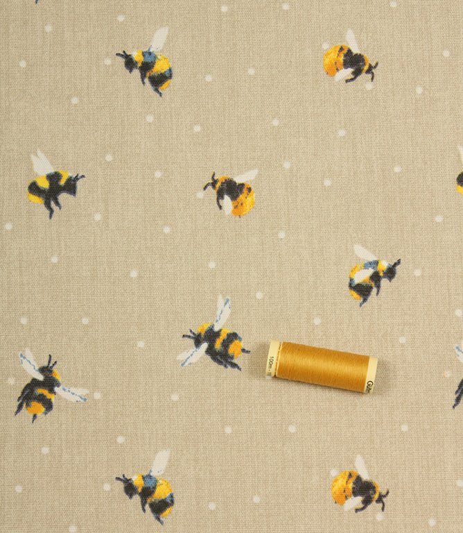 Cottage Bees Fabric / Natural - Just Fabrics