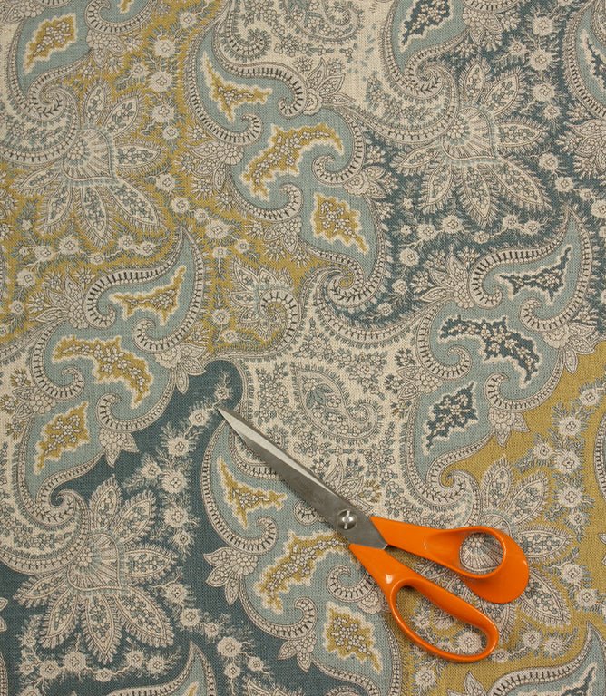 Paisley Garden Fabric / Duck Egg / Indigo - Just Fabrics