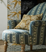 Red Car Stripe Fabric / Indigo / Linen - Just Fabrics