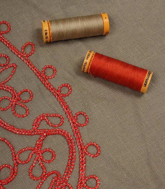 Kashmir Fabric / Linen / Red - Just Fabrics