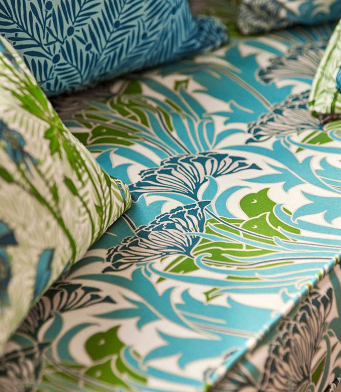 Laceflower Fabric / Garden Green / Lagoon - Just Fabrics
