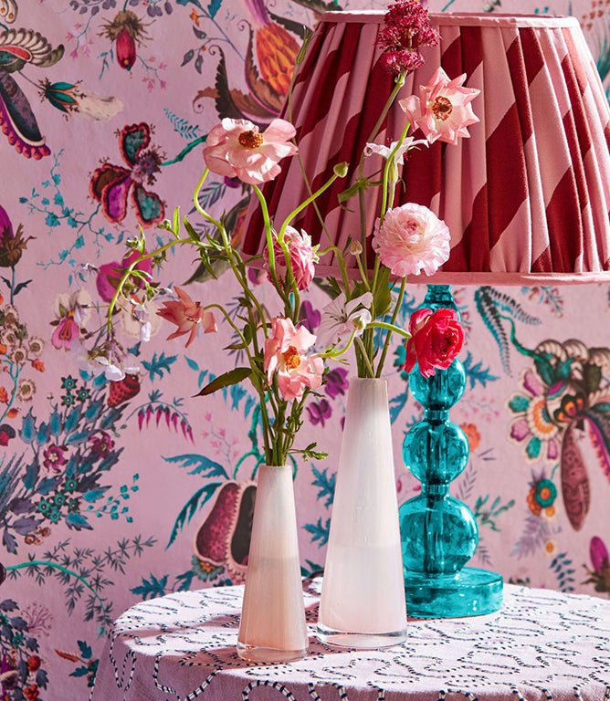 Paper Straw Stripe Fabric / Ruby / Rose - Just Fabrics