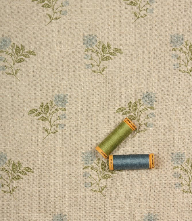 Meadow Blossom Fabric / Steel Blue / Sage Green - Just Fabrics