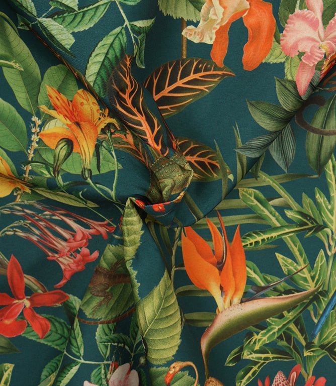 Lima Jungle Outdoor Fabric / Petrol - Just Fabrics