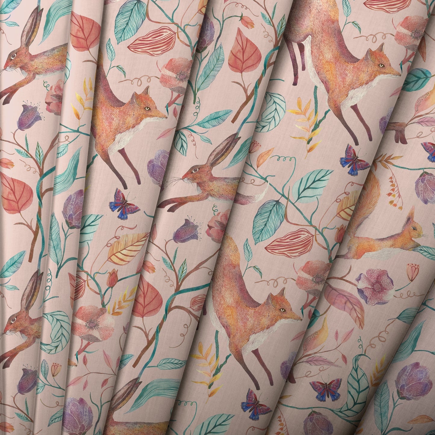 Leaping Into The Fauna Fabric / Blush - Just Fabrics