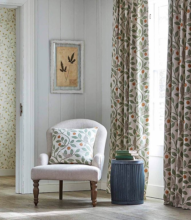 Damson Tree Fabric / Brick / Fennel - Just Fabrics