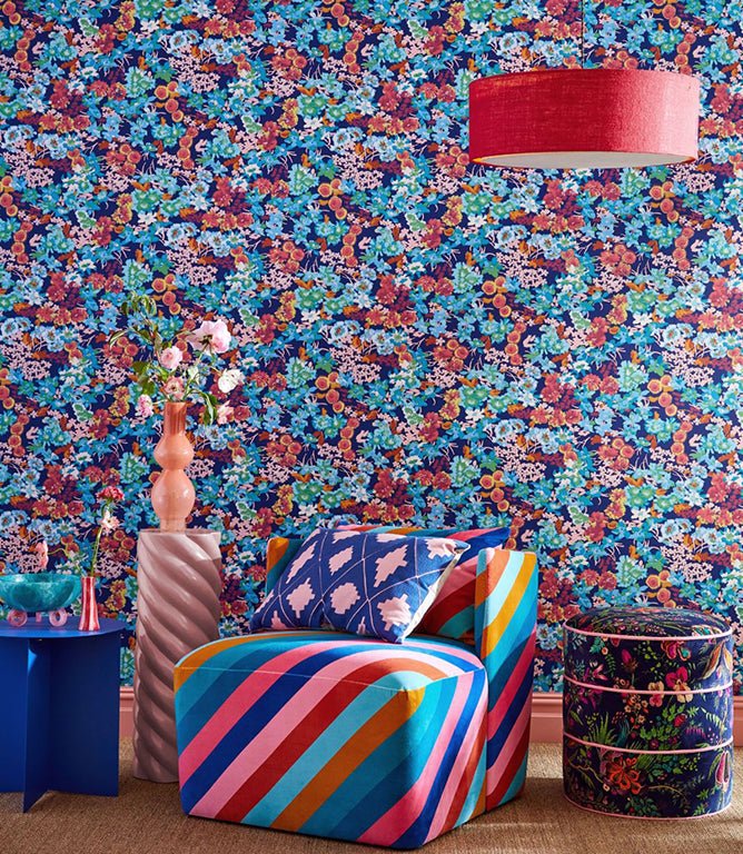 Sherbet Stripe Fabric / Lapis / Spinel / Aquamarine - Just Fabrics