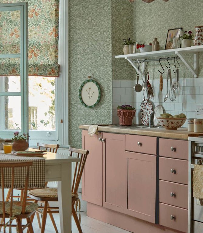 Bower Fabric / Bough's Green / Rose - Just Fabrics