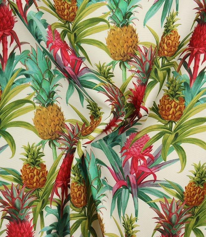 Pineapple Outdoor Fabric / Blanc - Just Fabrics