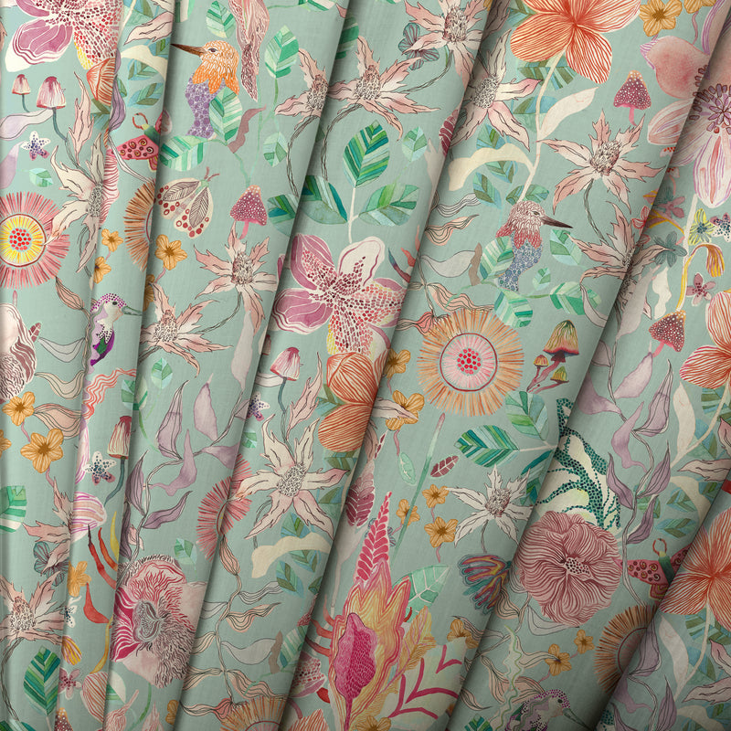 Primrose Fabric / Duck Egg - Just Fabrics