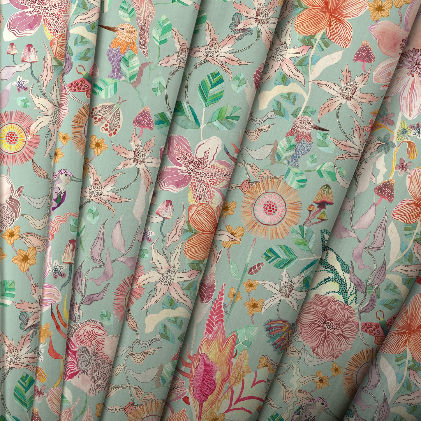 Primrose Fabric / Duck Egg - Just Fabrics