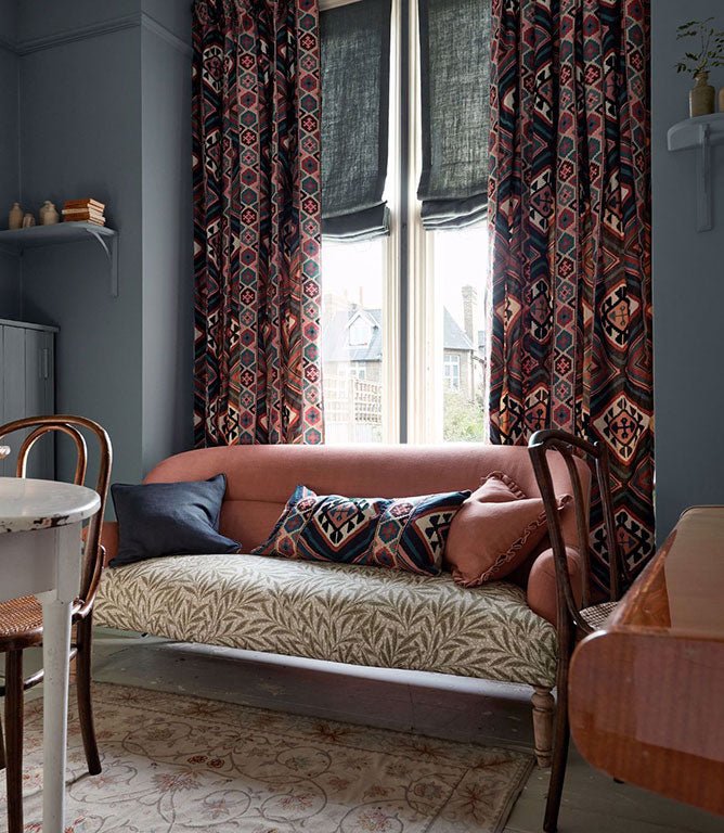 Dorothys Kilim Fabric / Barbed Berry / Indigo - Just Fabrics