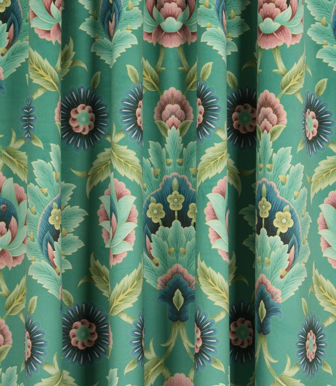 Folk Floral Velvet Fabric / Teal - Just Fabrics