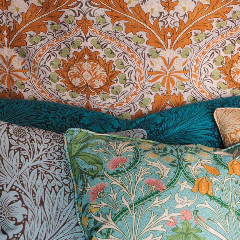 Marigold Fabric / Navy / Turquoise - Just Fabrics