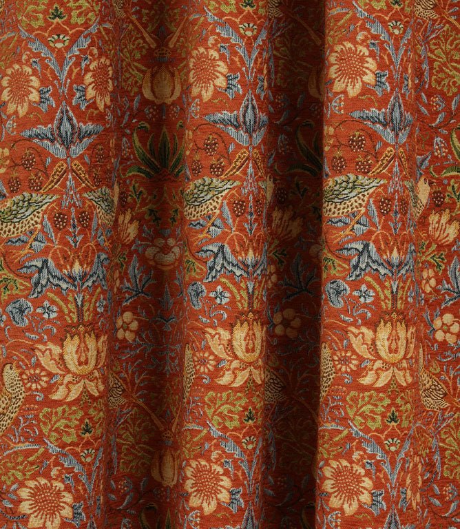 Strawberry Thief Chenille Tapestry Fabric / Burnt Orange - Just Fabrics