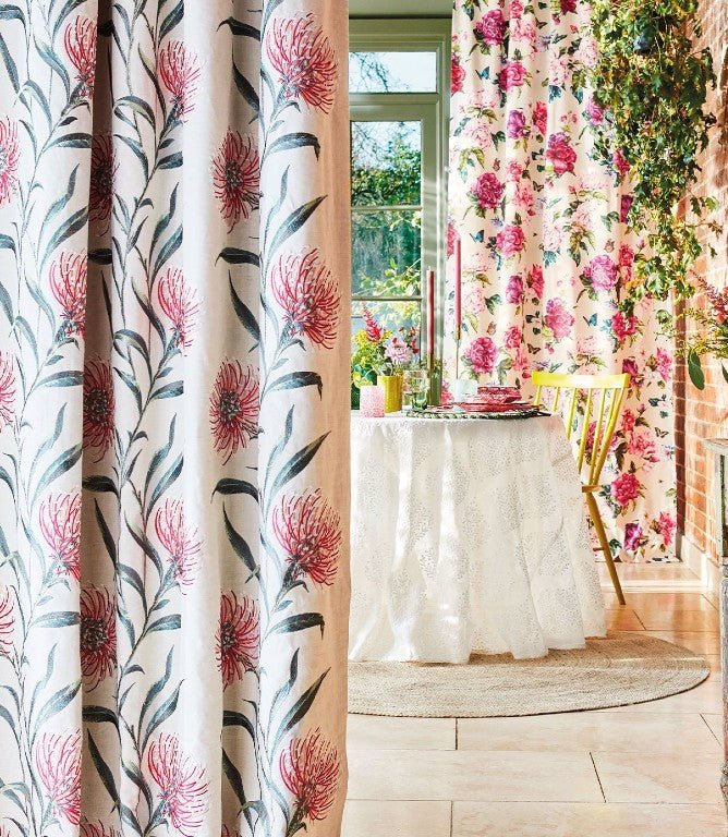 Catherinae Embroidery Fabric / Fuchsia - Just Fabrics