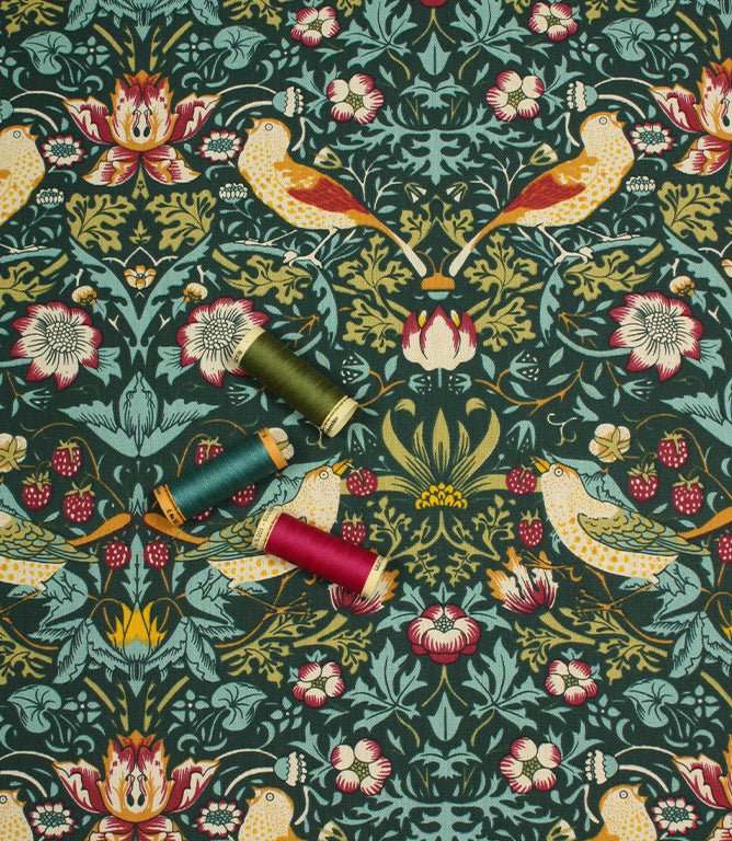 Strawberry Thief Fabric / Dark Green - Just Fabrics
