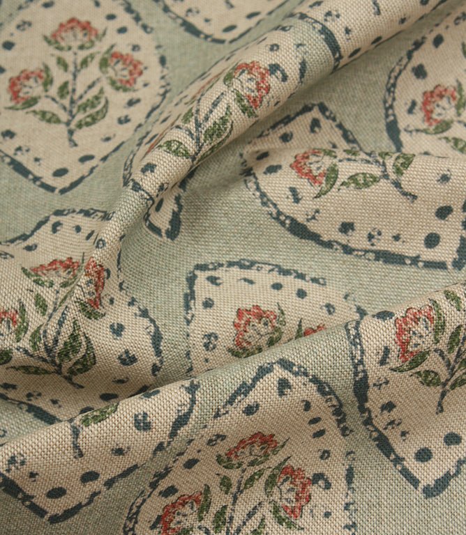 Fleur De Lune Fabric / Duck Egg - Just Fabrics