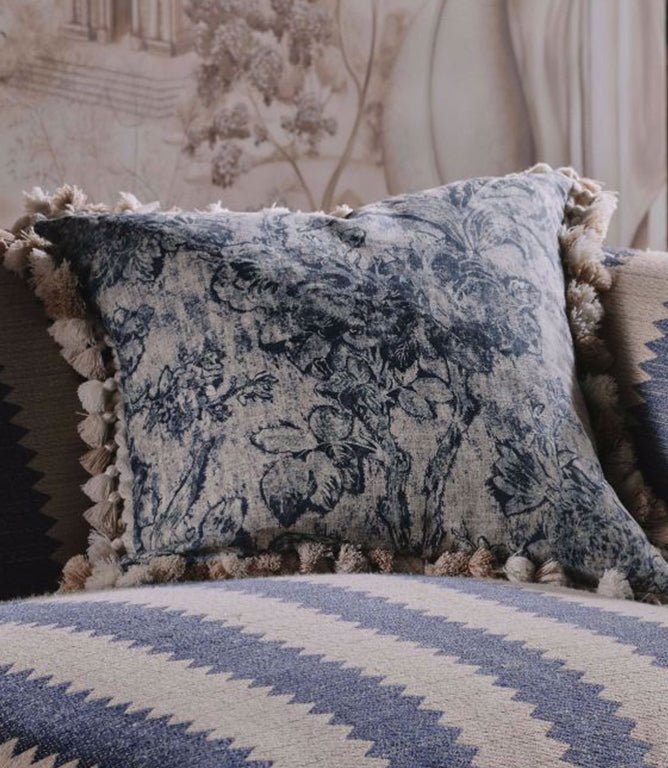 Fringed Tulip Toile Fabric / Woad - Just Fabrics