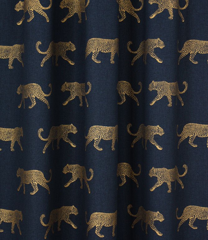 Big Cat Fabric / Indigo / Gold - Just Fabrics