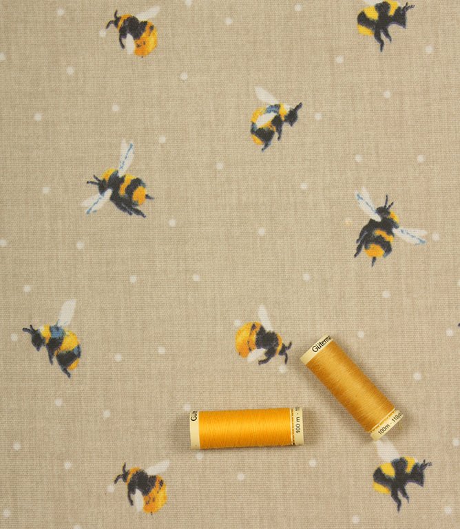 Cottage Bees PVC Fabric / Natural - Just Fabrics