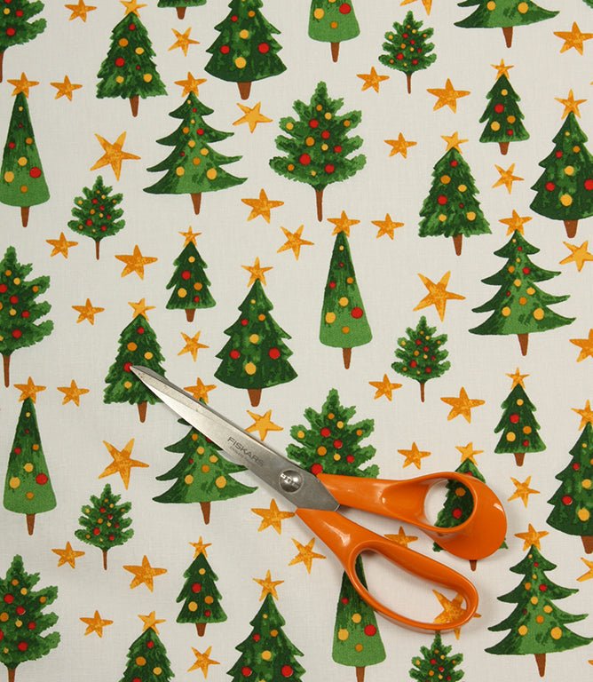 Festive Spruce Fabric / White - Just Fabrics