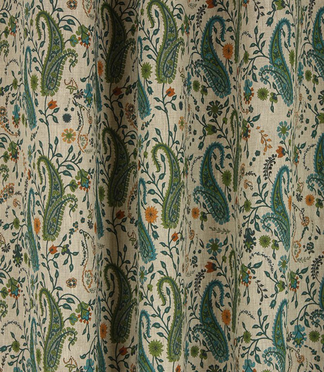 Rebecca Linen Paisley Fabric / Ocean Blue / Lime - Just Fabrics