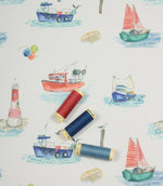 Seaside Sailboats Outdoor Fabric / Multi - Just Fabrics