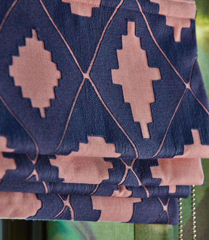 Garden Terrace Fabric / Lapis / Rose - Just Fabrics