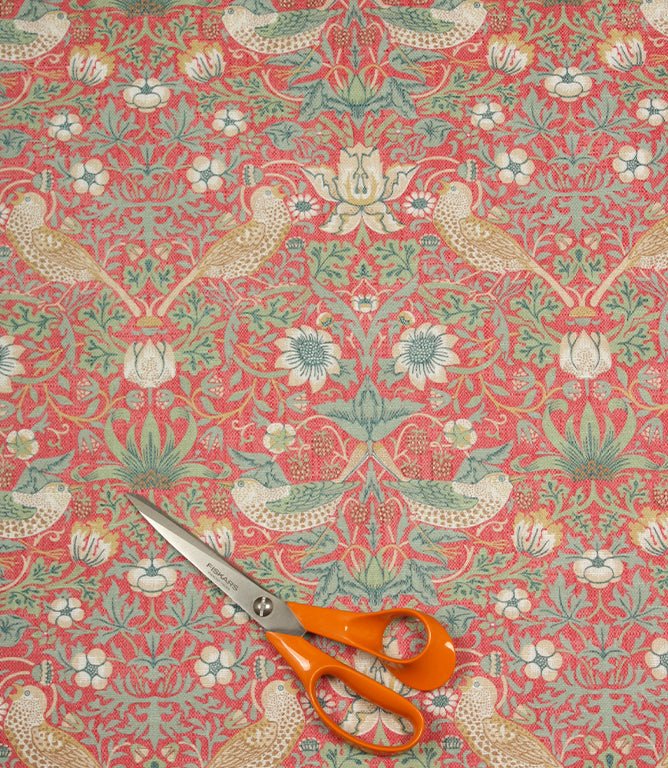 Strawberry Thief Linen Fabric / Crimson - Just Fabrics